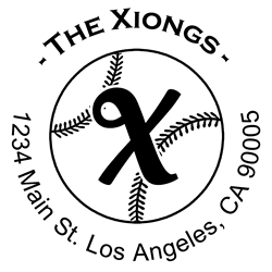 Outline baseball Script Round Letter X Monogram Stamp Sample